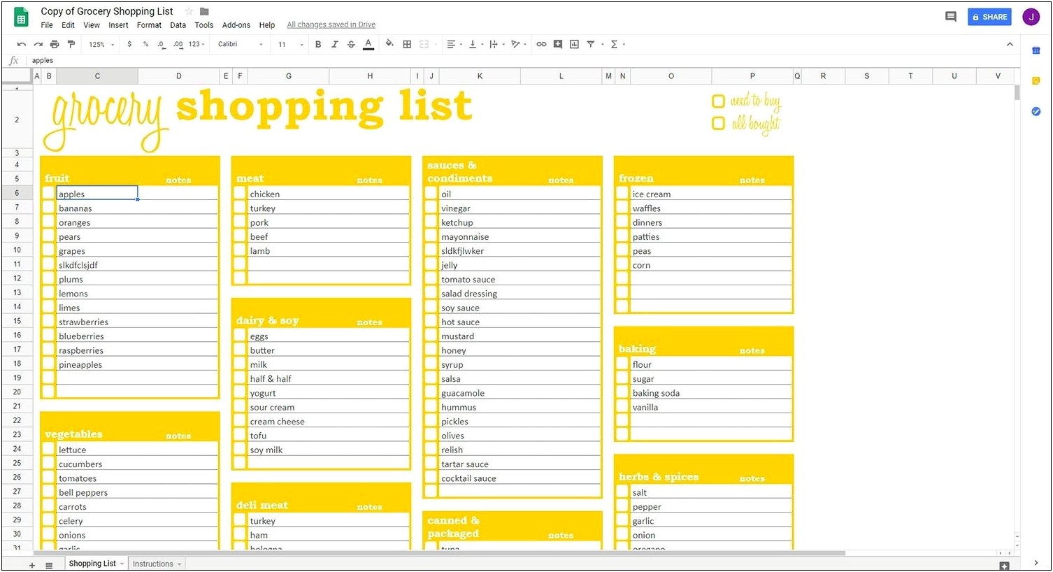 Grocery List Template Excel Free Download