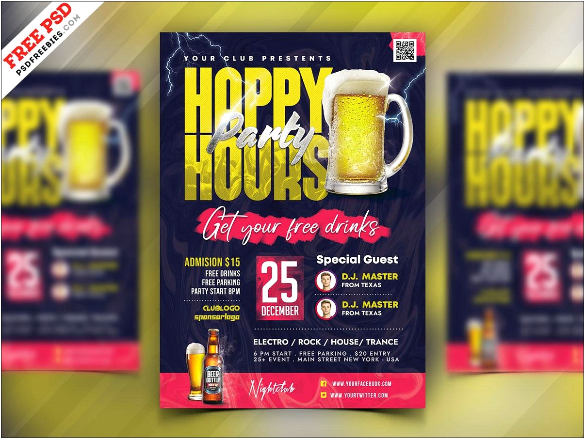 Happy Hour Invitation Flyer Template Free