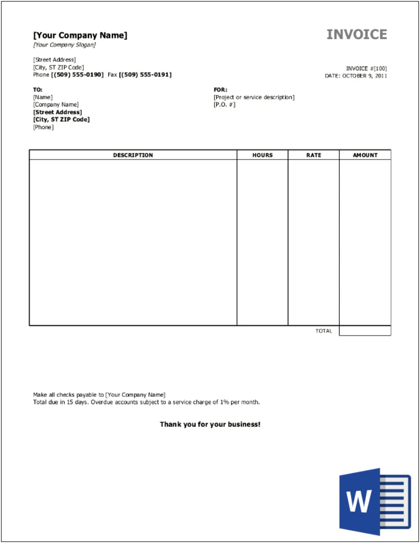 Invoice For Services Rendered Template Free
