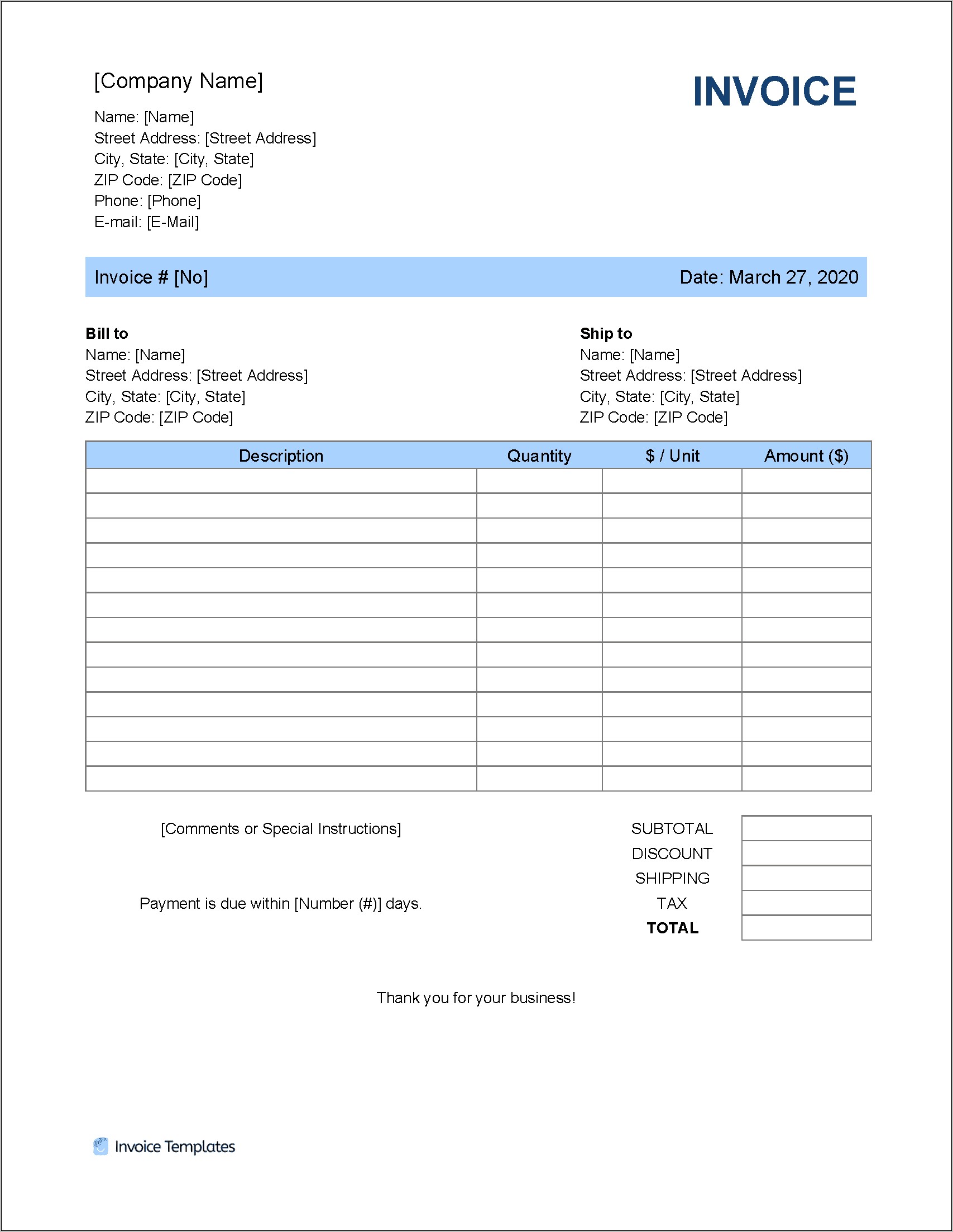 Invoice Template Word Doc Free Download