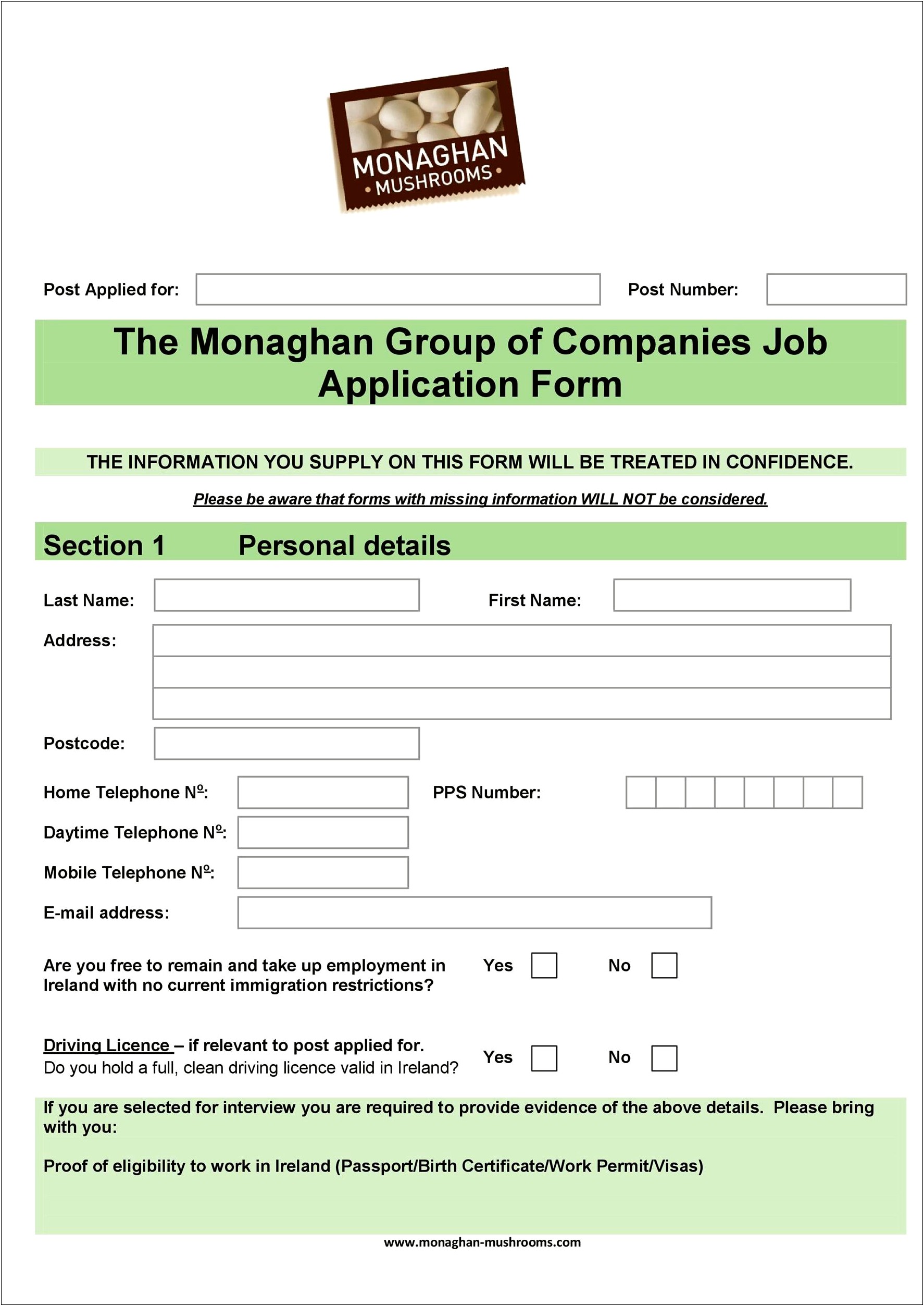 Job Application Form Template Free Nz