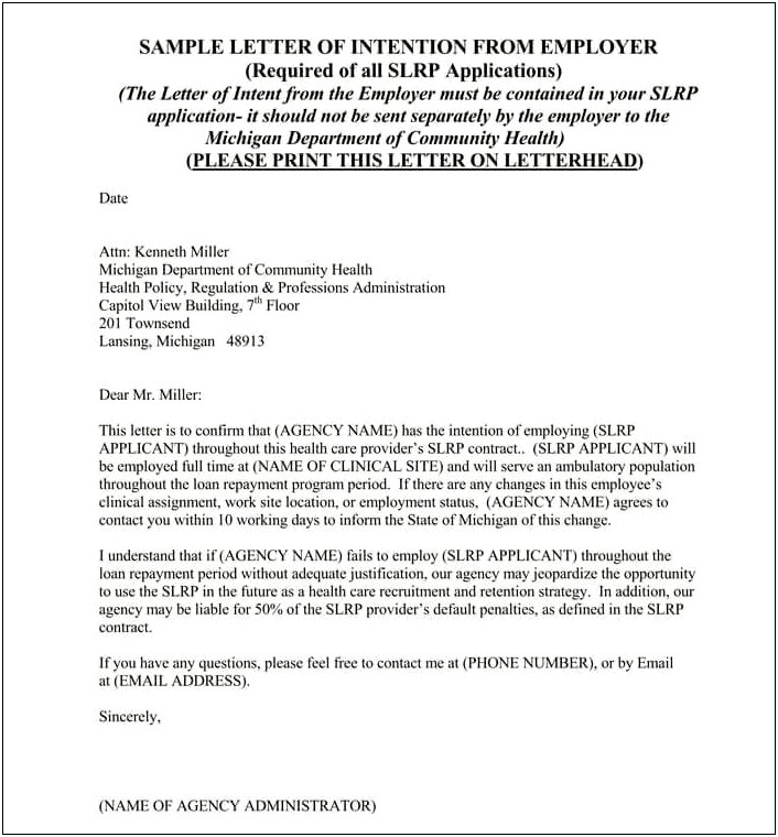Letter Of Intent Free Sample Template