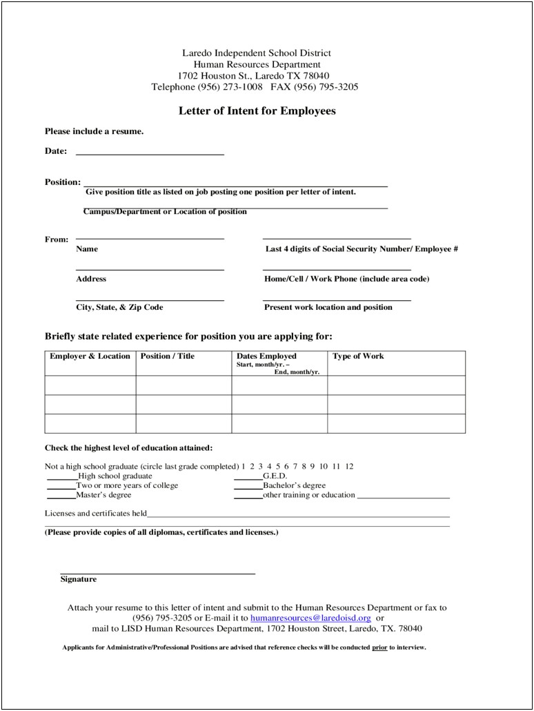 Letter Of Intent Template Word Free