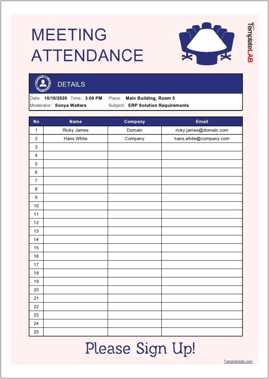 Meeting Sign In Sheet Template Free