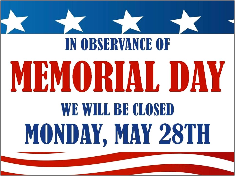 Memorial Day Closed Sign Template Free