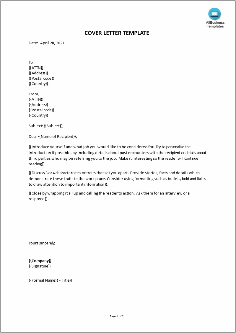 Microsoft Word Free Cover Letter Templates