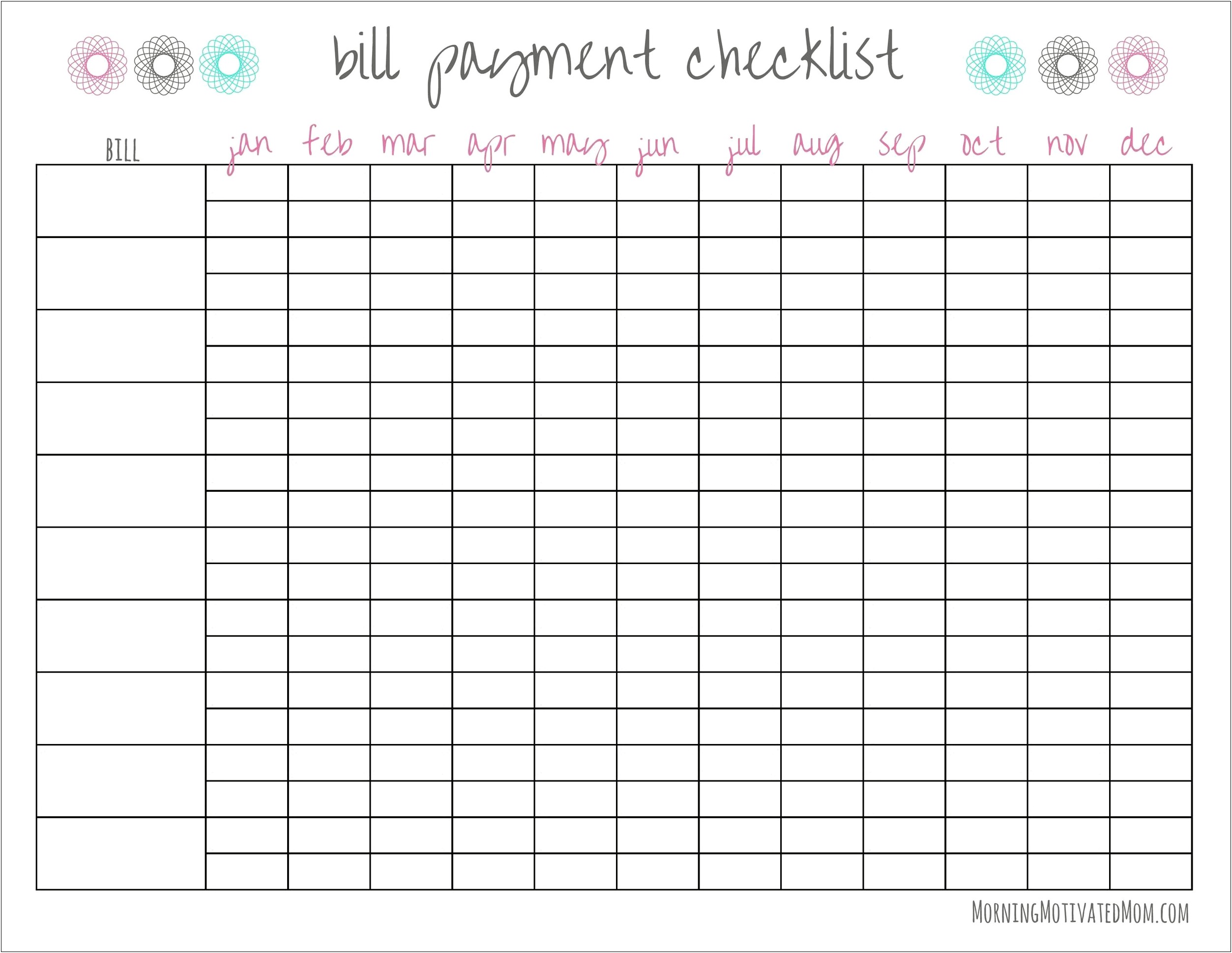 Monthly Bill Organizer Template Excel Free