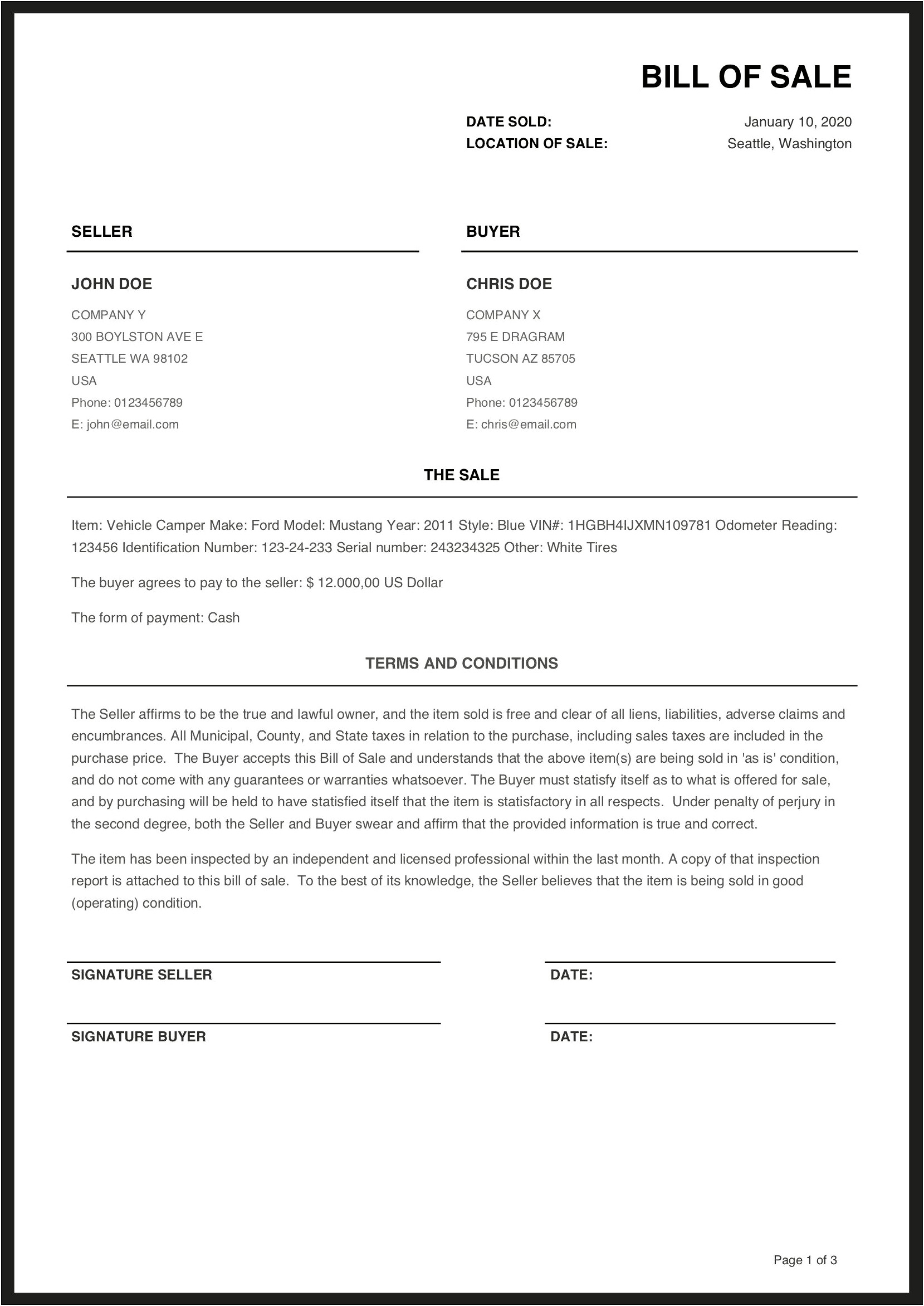 Motorcycle Bill Of Sale Template Free