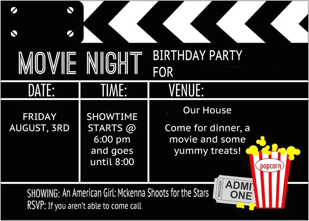 Movie Ticket Party Invitation Template Free