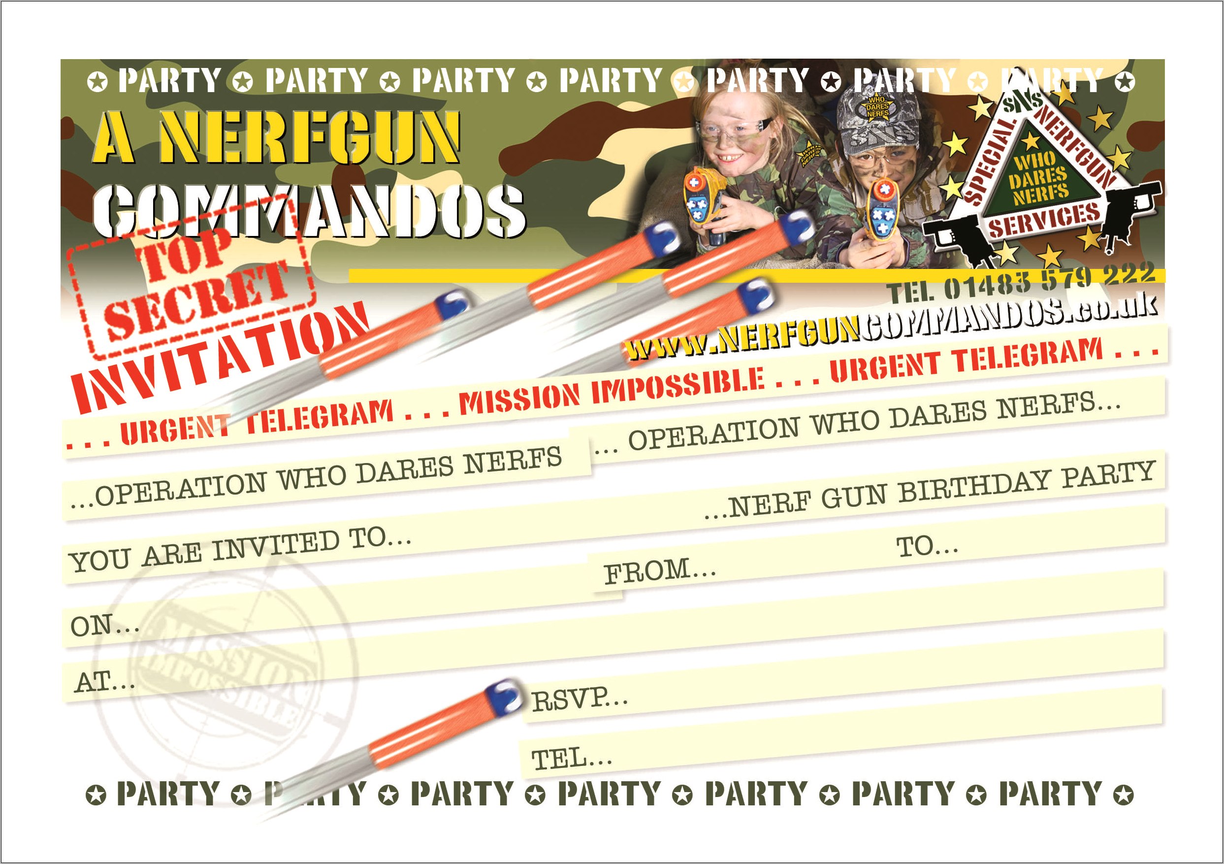 Nerf War Party Invitation Free Template