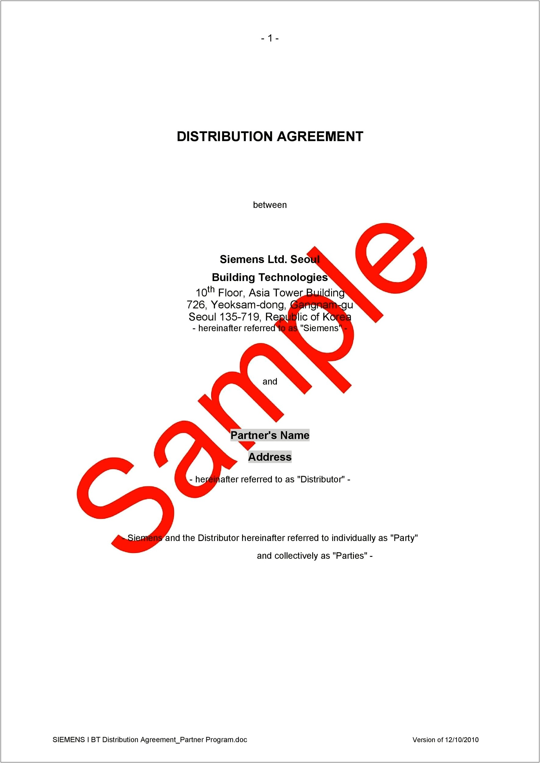Non Exclusive Distribution Agreement Template Free