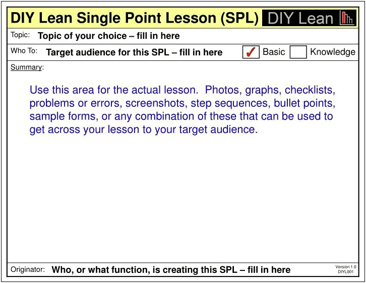 One Point Lesson Template Free Download
