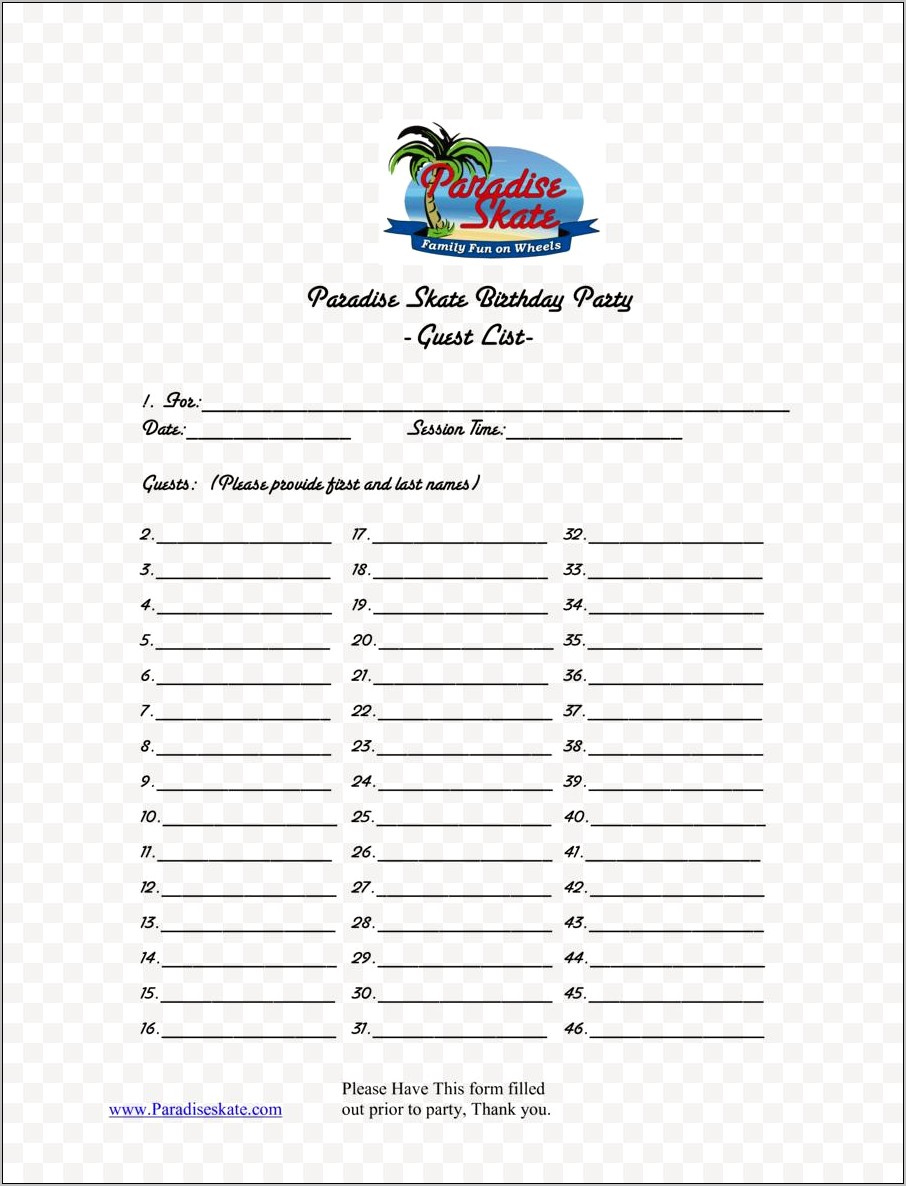 Party Guest List Template Excel Free