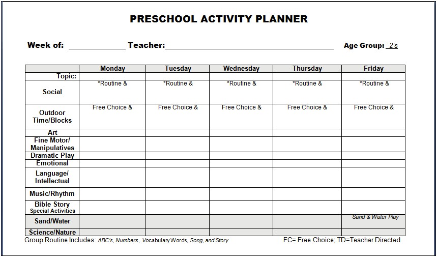 Preschool Weekly Lesson Plan Template Free