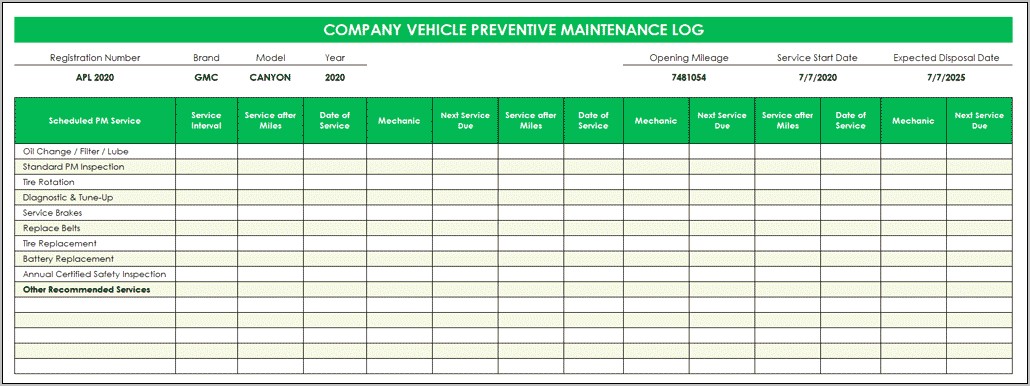 Preventive Maintenance Template Excel Free Download