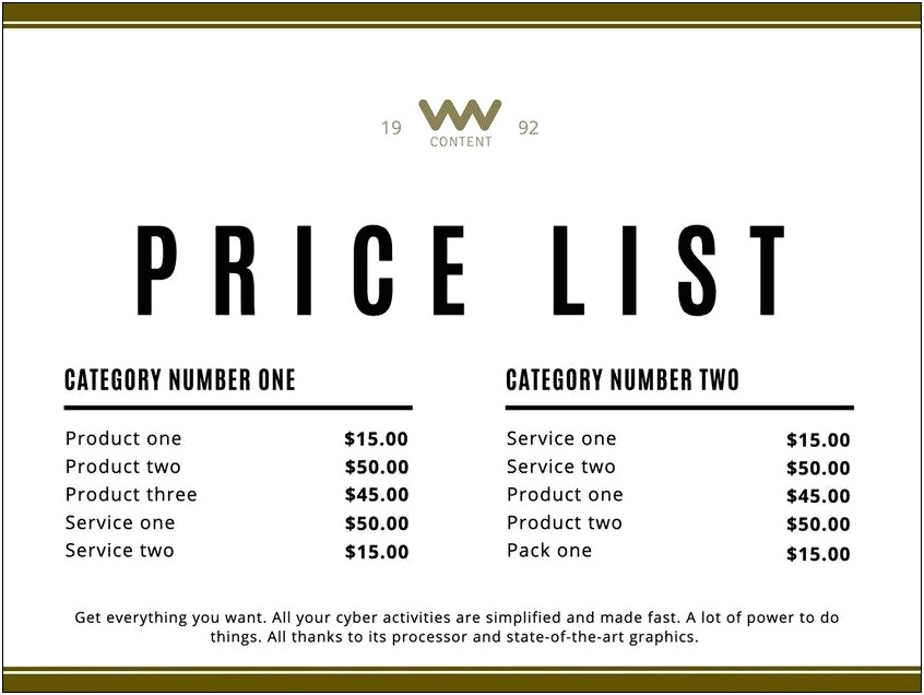Price List Template Excel Free Download