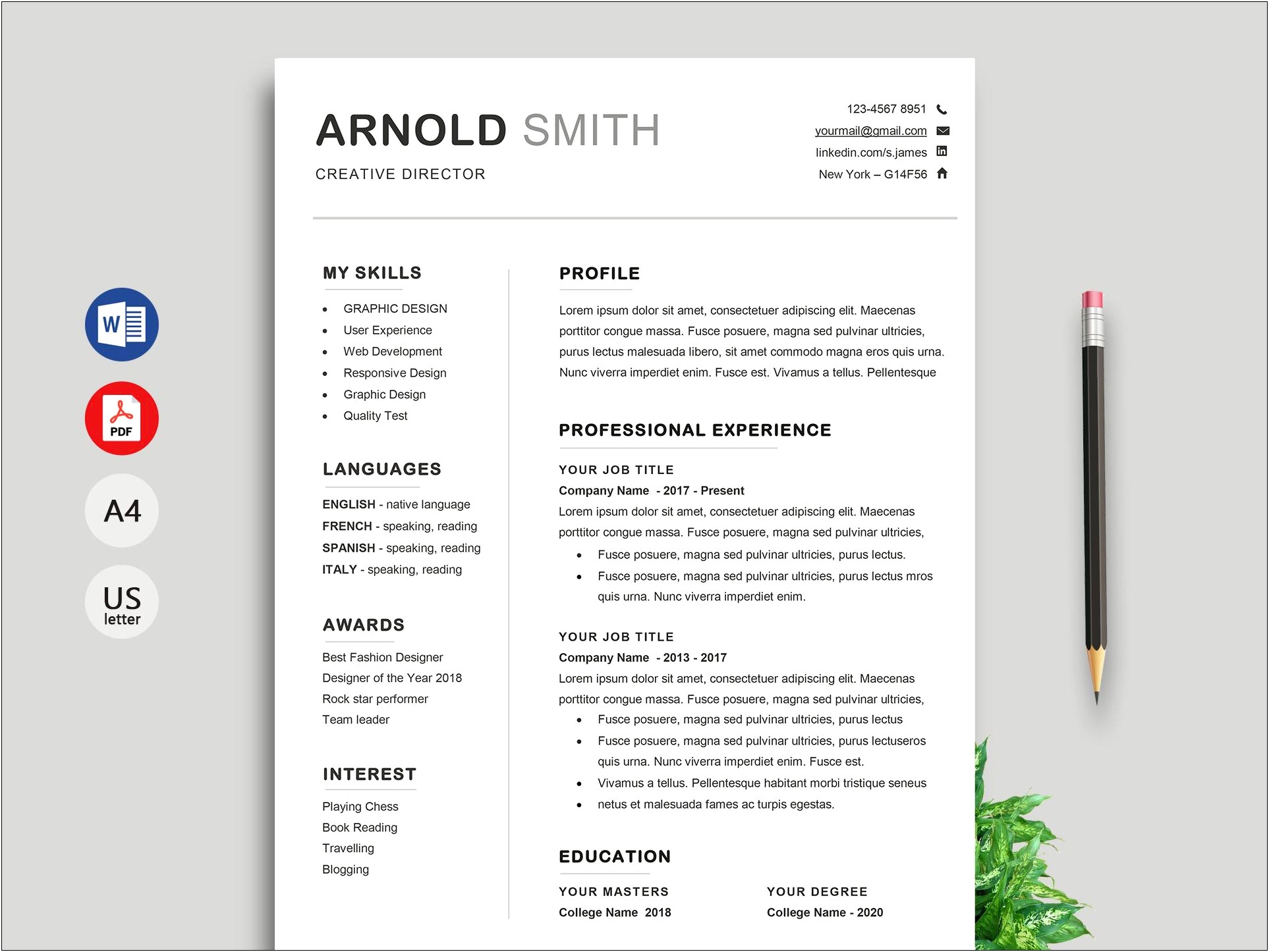 Professional Cv Template 2019 Free Download