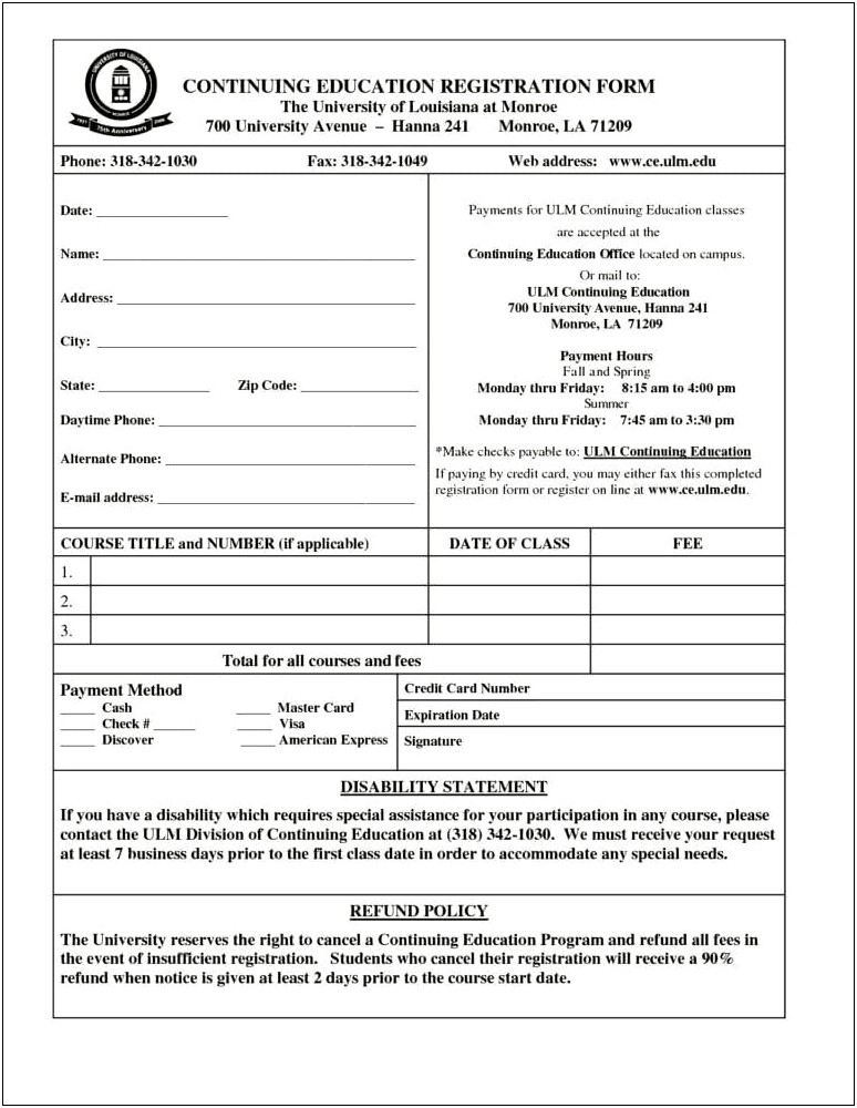 Registration Form Template Word Free Download