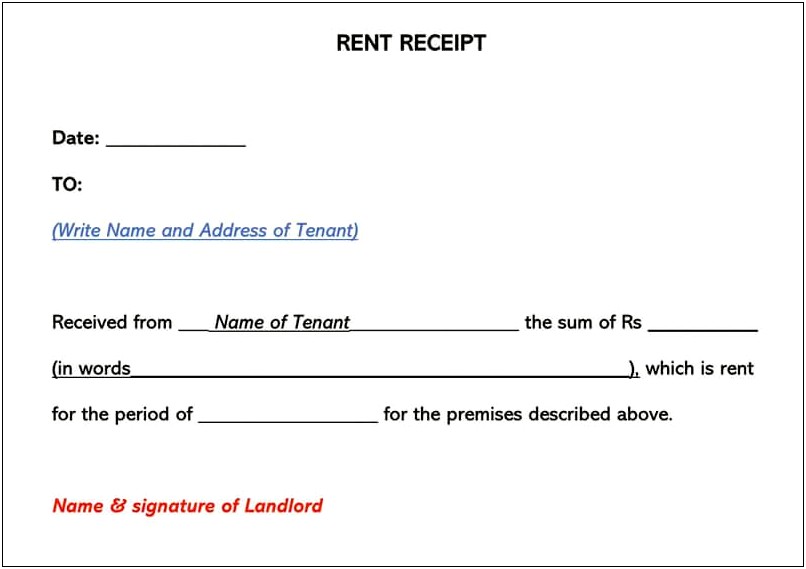 Rent Receipt Template Word Document Free