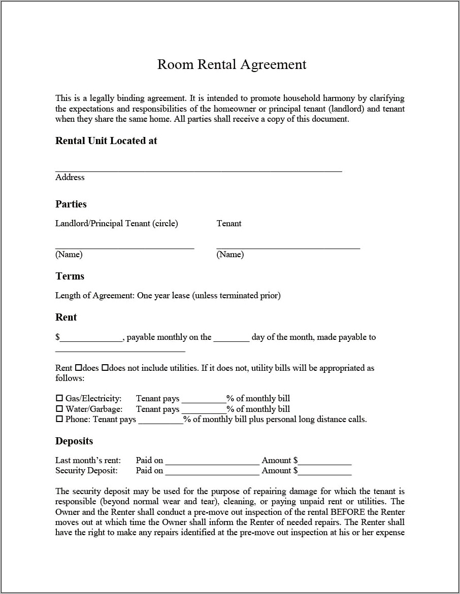 Rent To Rent Contract Template Free
