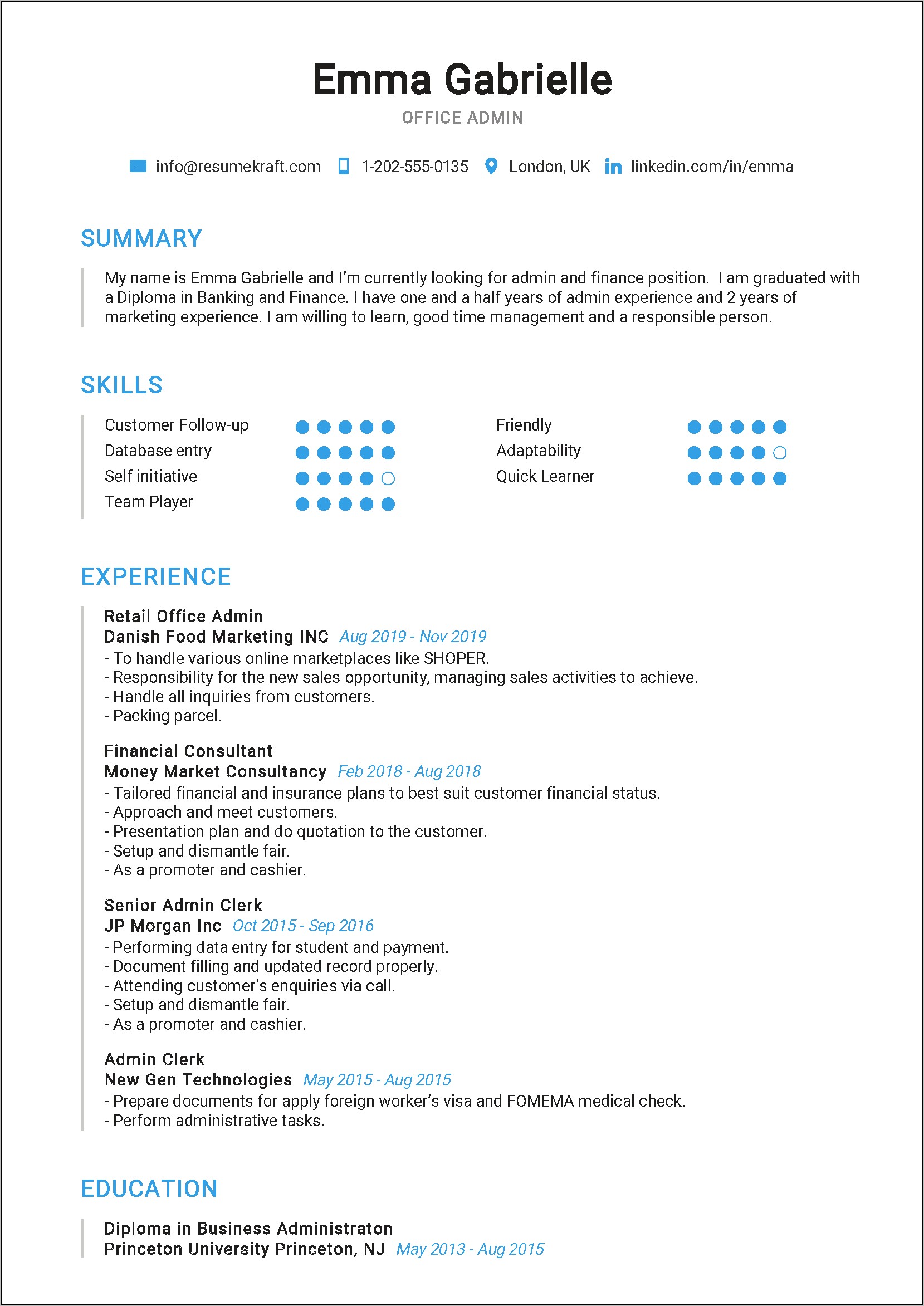 Resume Skill Set For An Office Admin