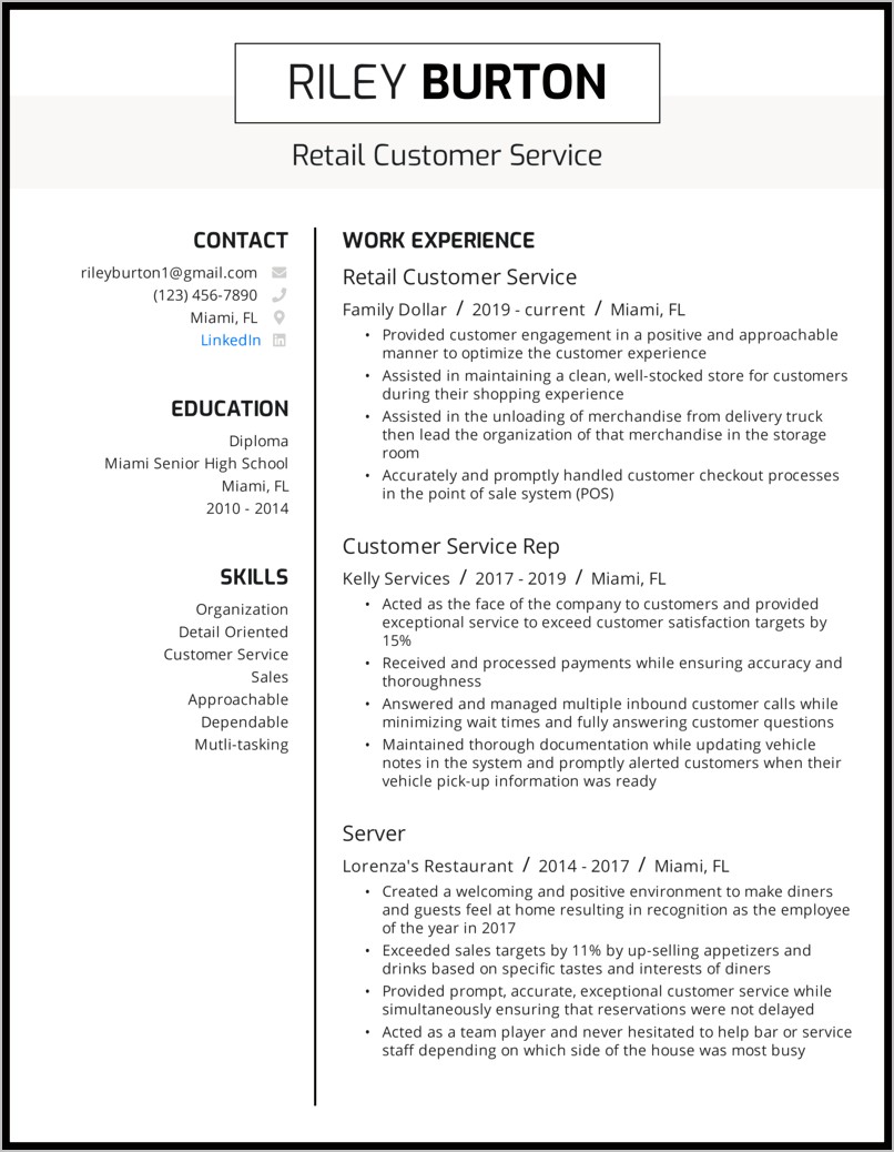 Resume Skills And Abilities Retail Examples