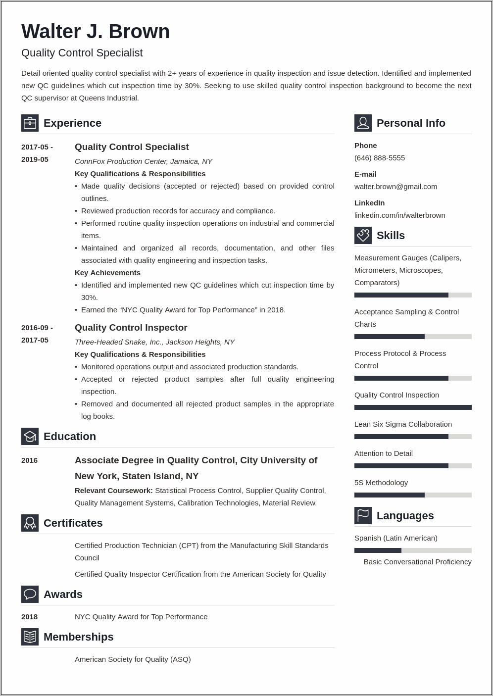 Resume Skills Attention For Quality Assurance