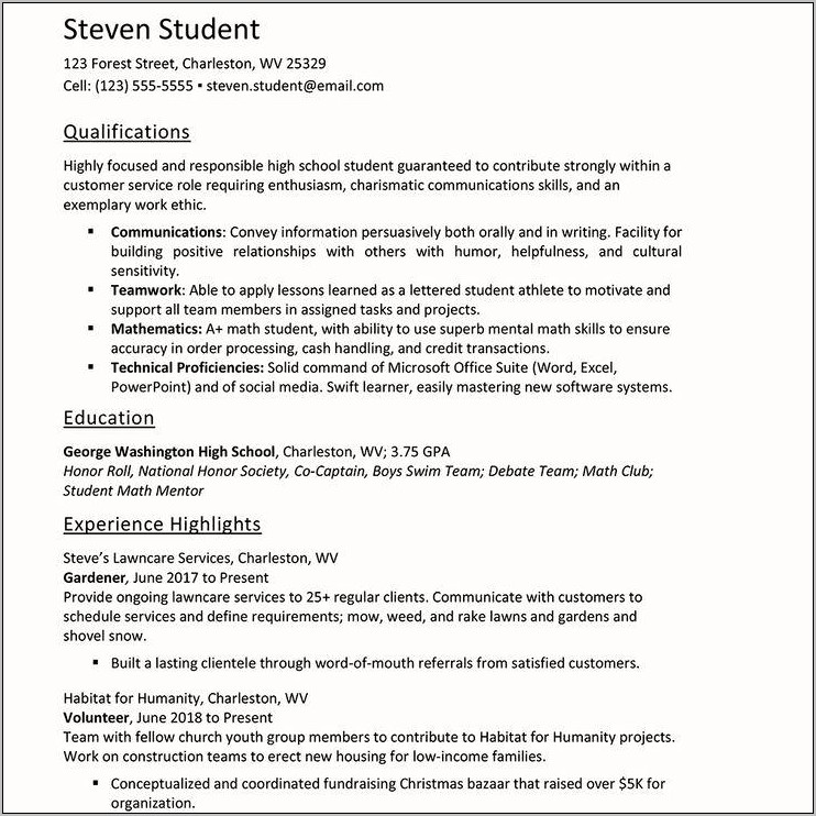 Resume Skills Examples For Highschool Students