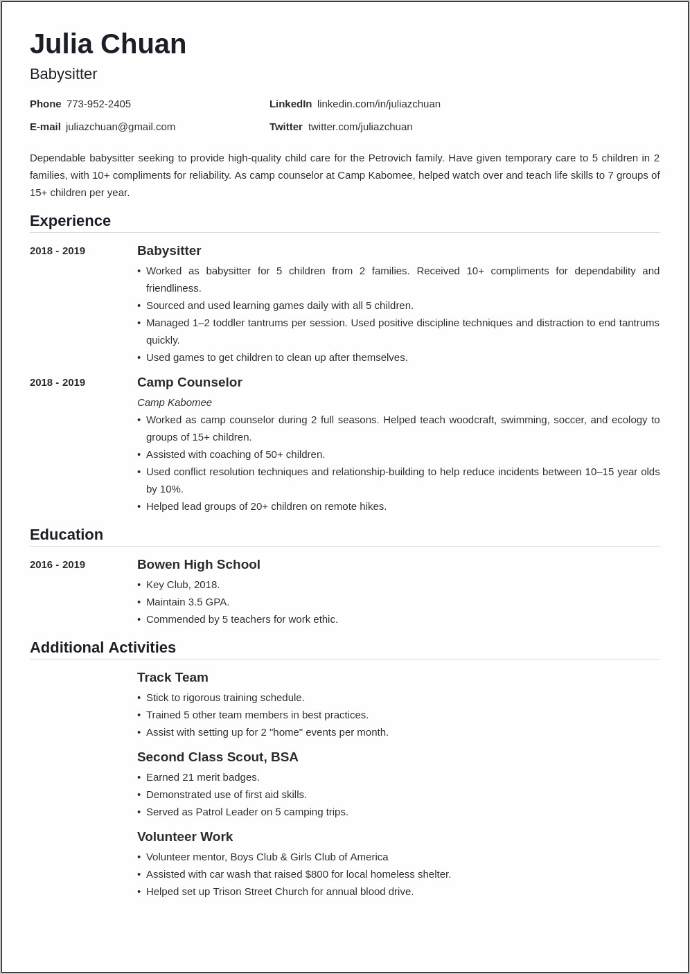 Resume Skills For 2 Year Old Daycare Helper