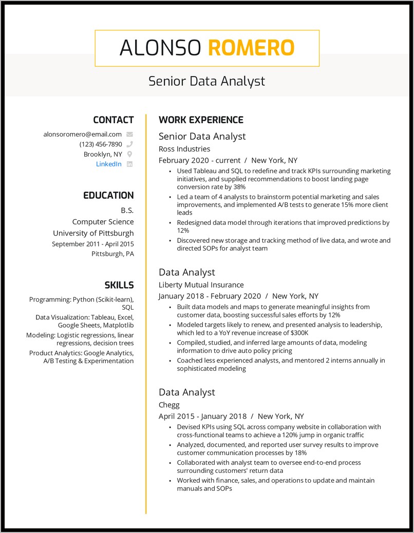 Resume Skills For A Senior Data Analyst
