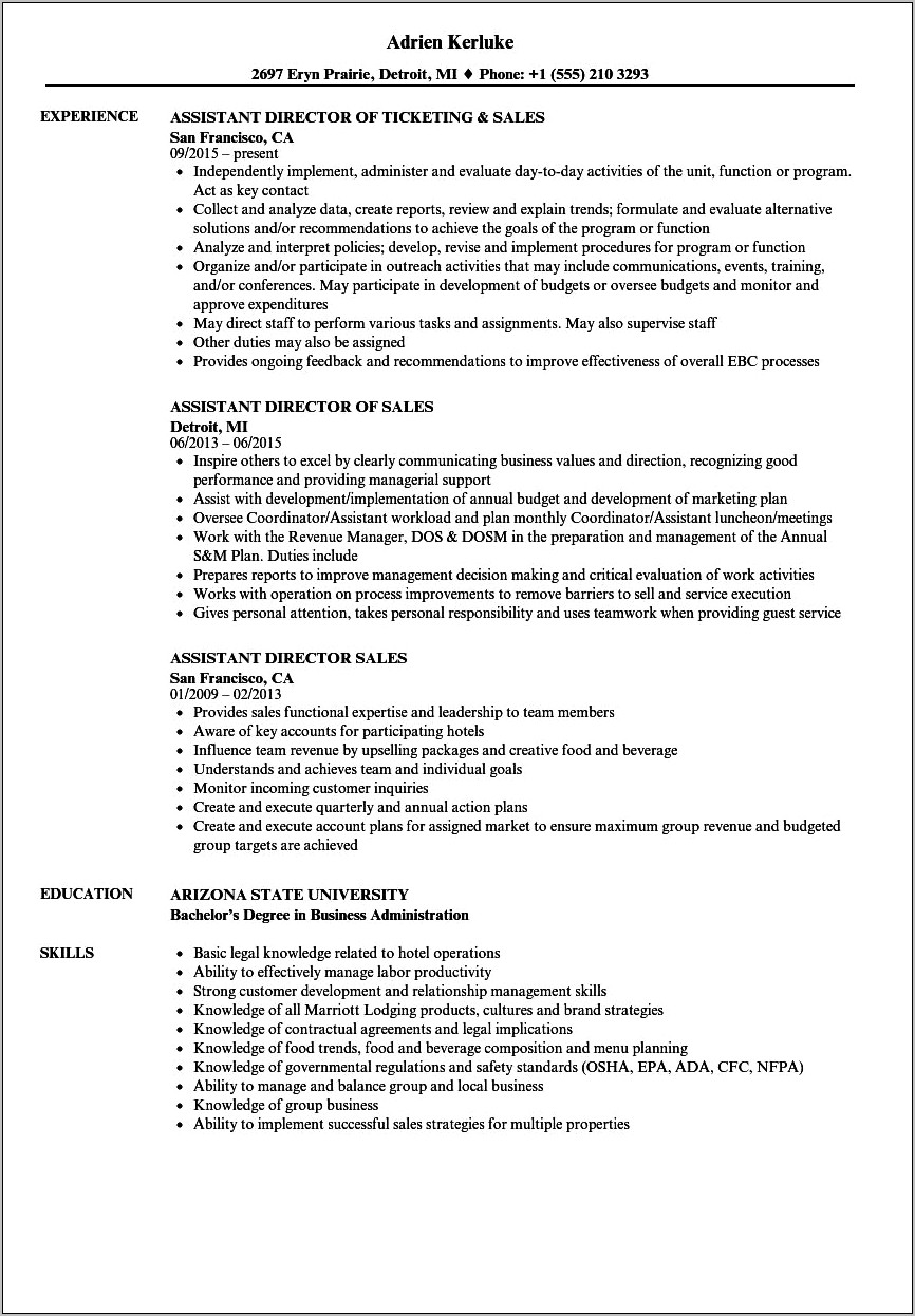 Resume Skills For Director Of Sales