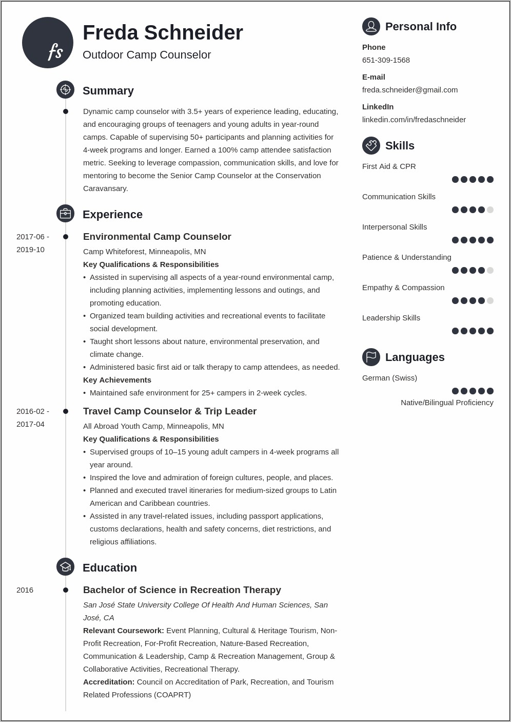 Resume Skills For Summer Camp Counsoler
