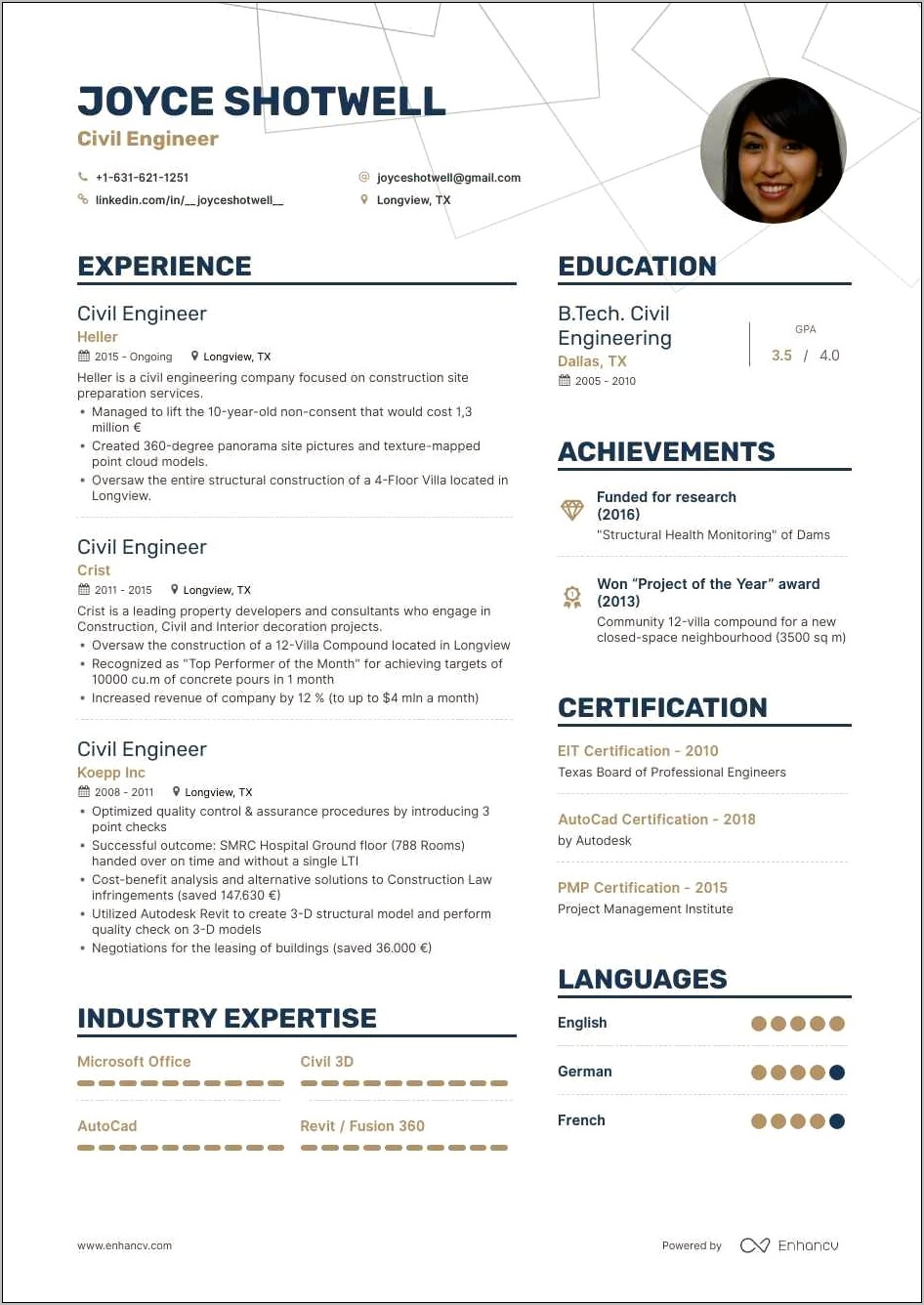 Resume Summary Example For A Civil Engineer