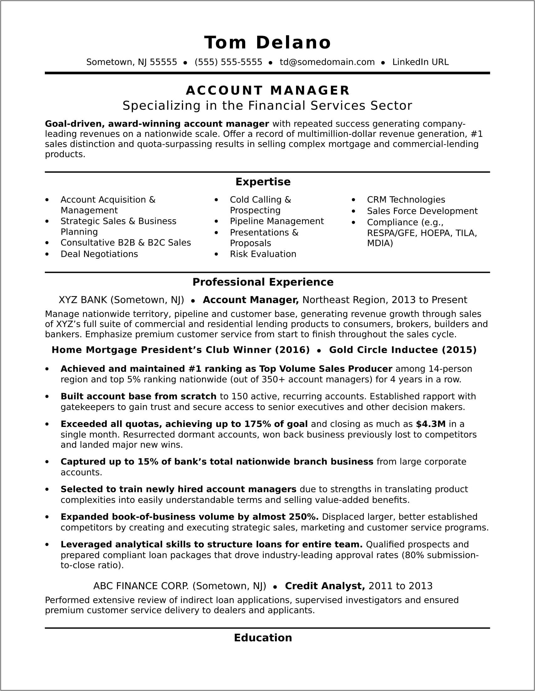 Resume Summary Example For Credit Manager