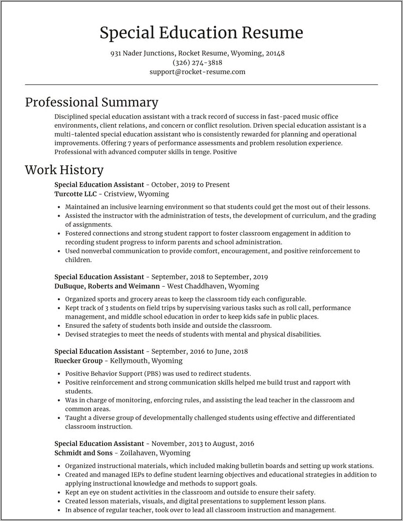 Resume Summary Examples For A Teacher's Aide