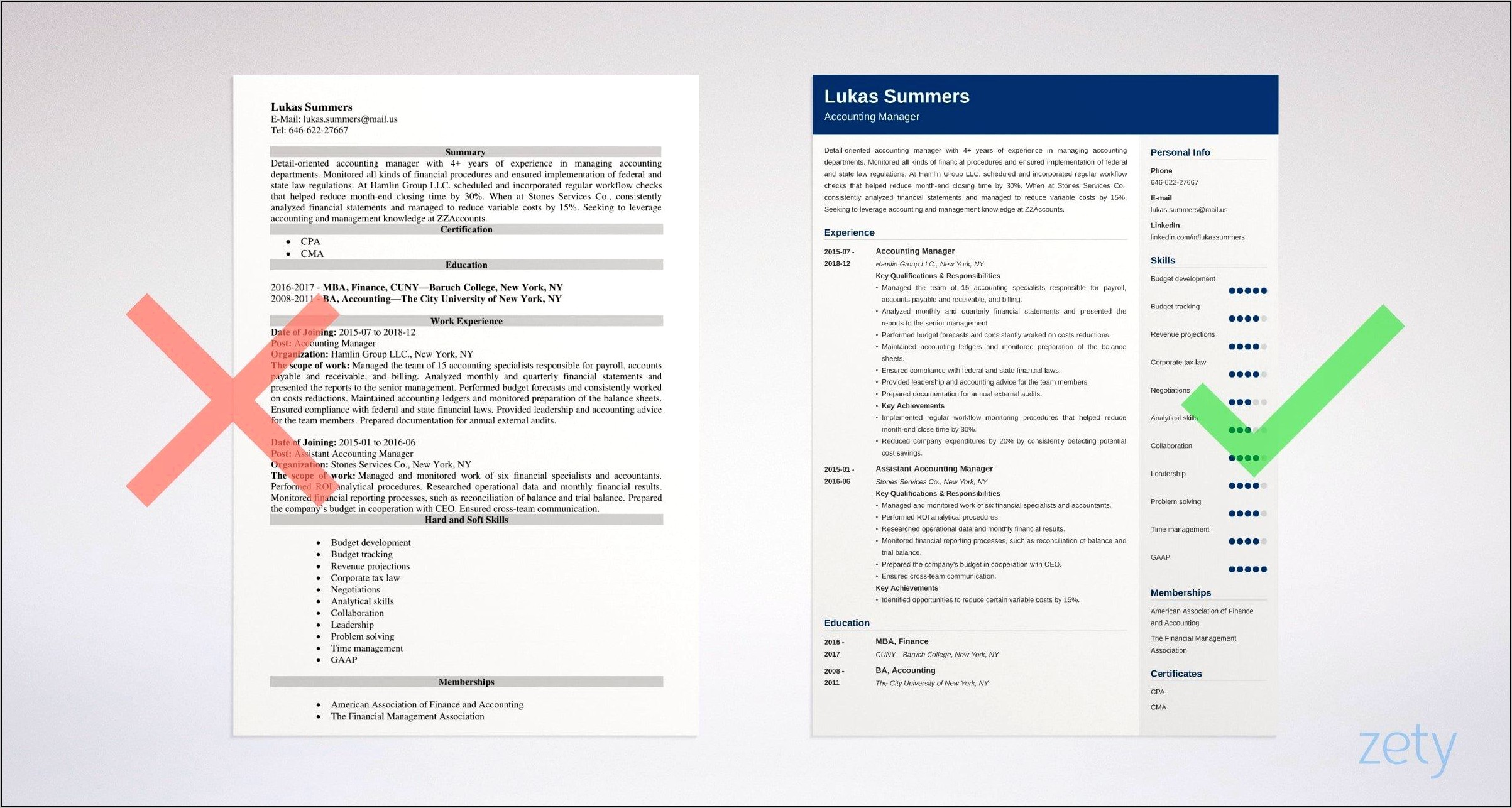 Resume Summary Examples For Accounting Manager
