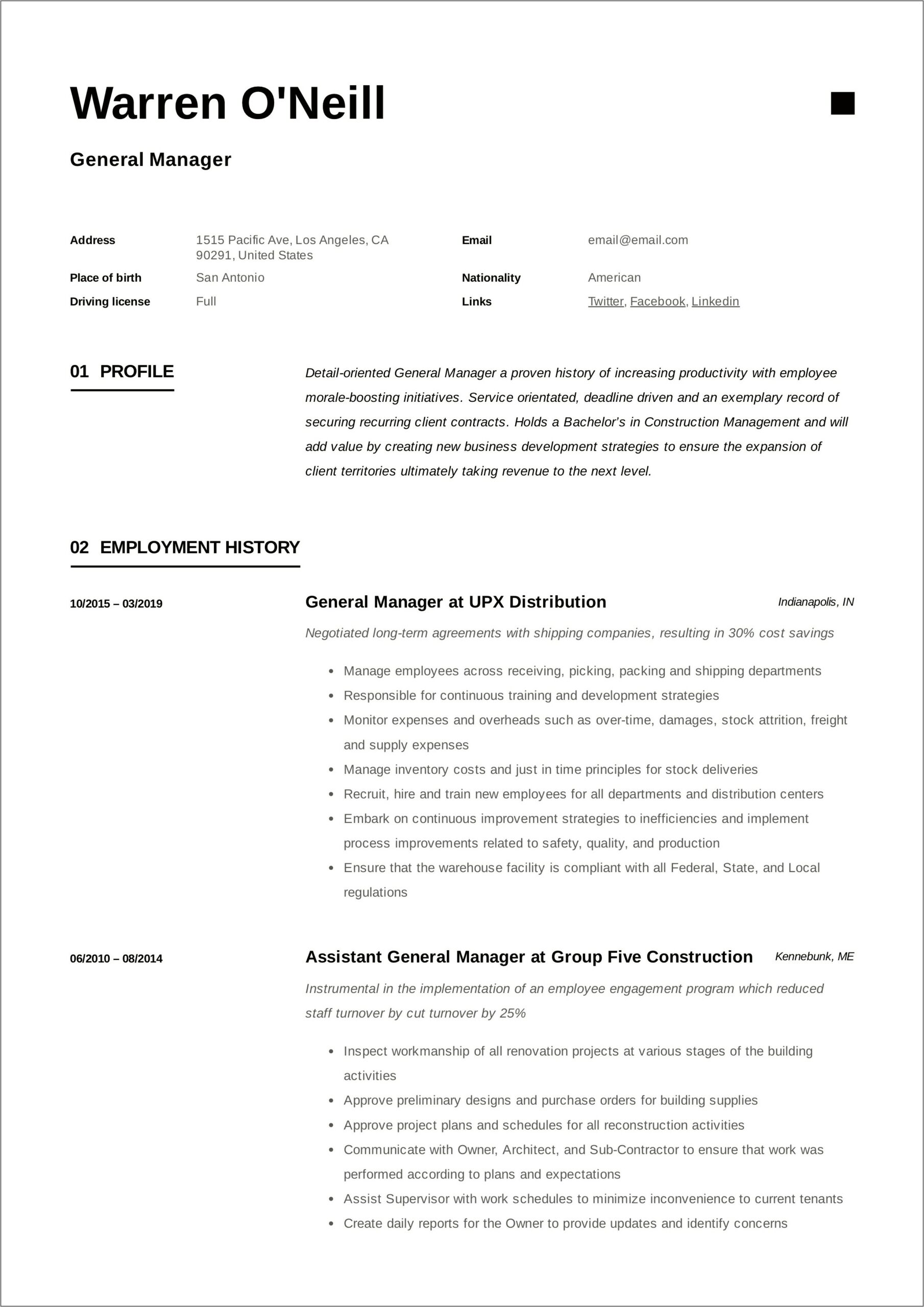 Resume Summary Examples For General Manager