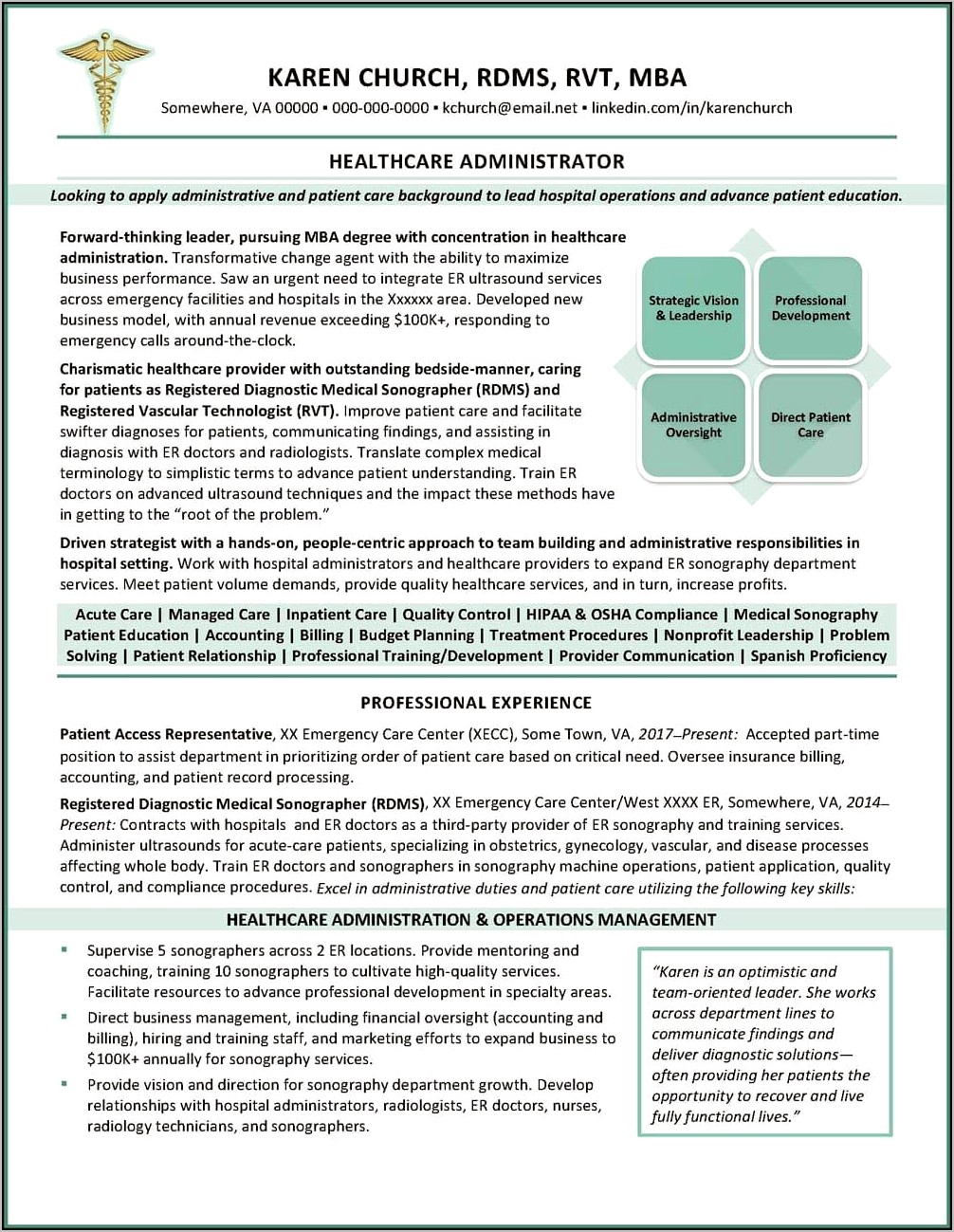 Resume Summary Examples For Healthcare Administration