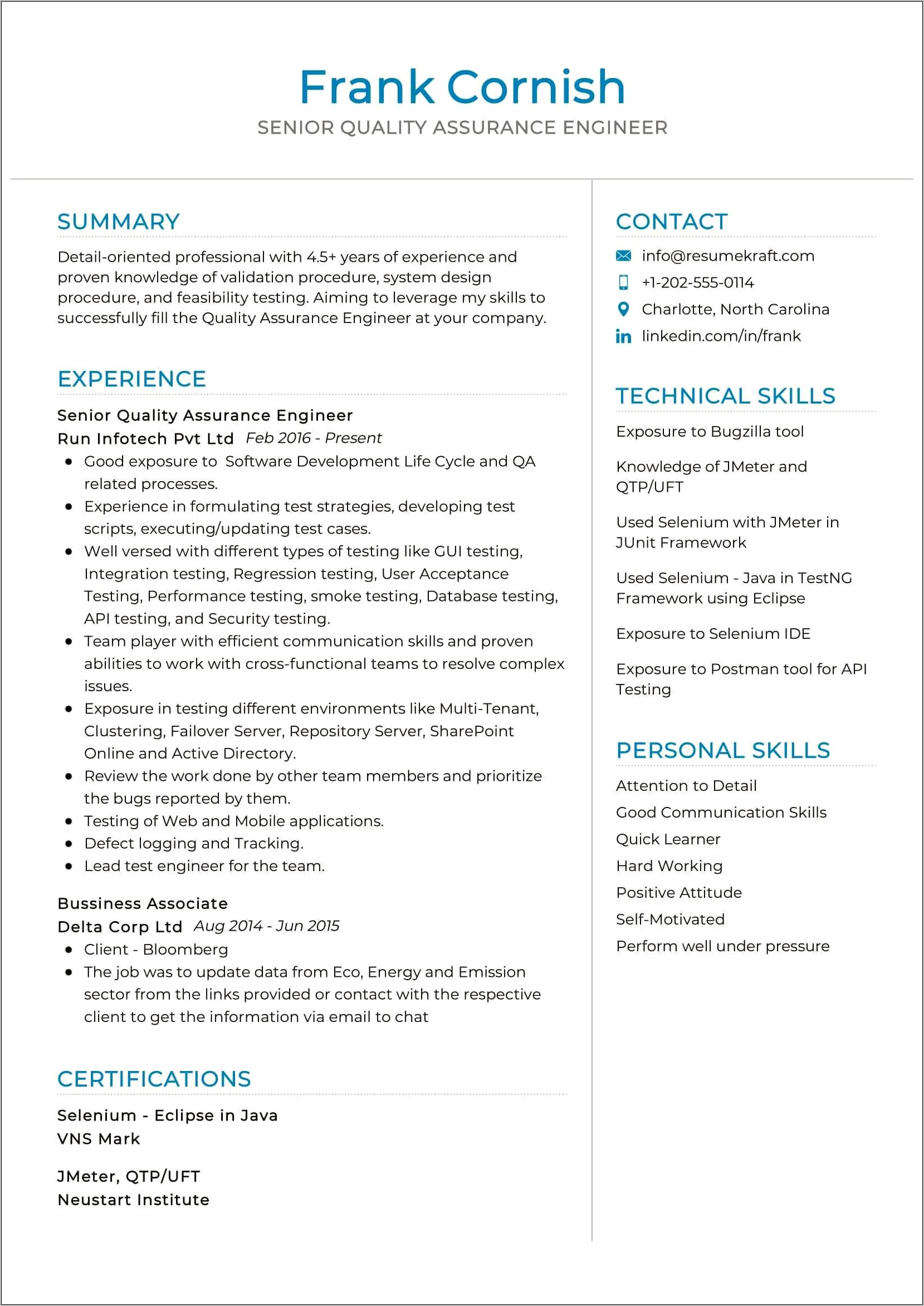 Resume Summary Examples For Quality Control