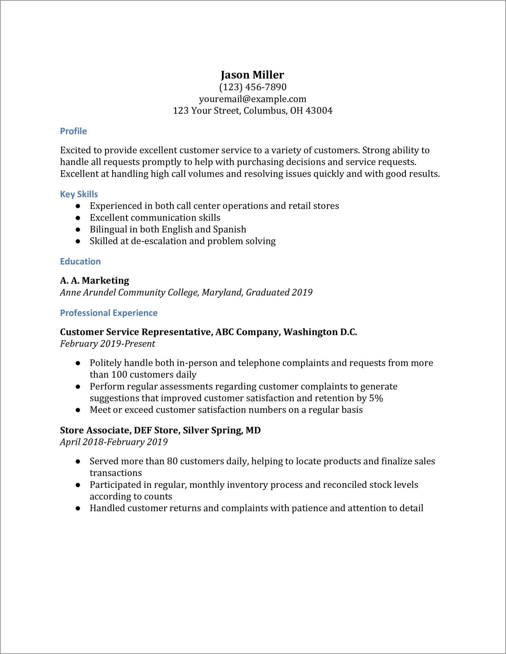 Resume Summary Excited To Return To Work