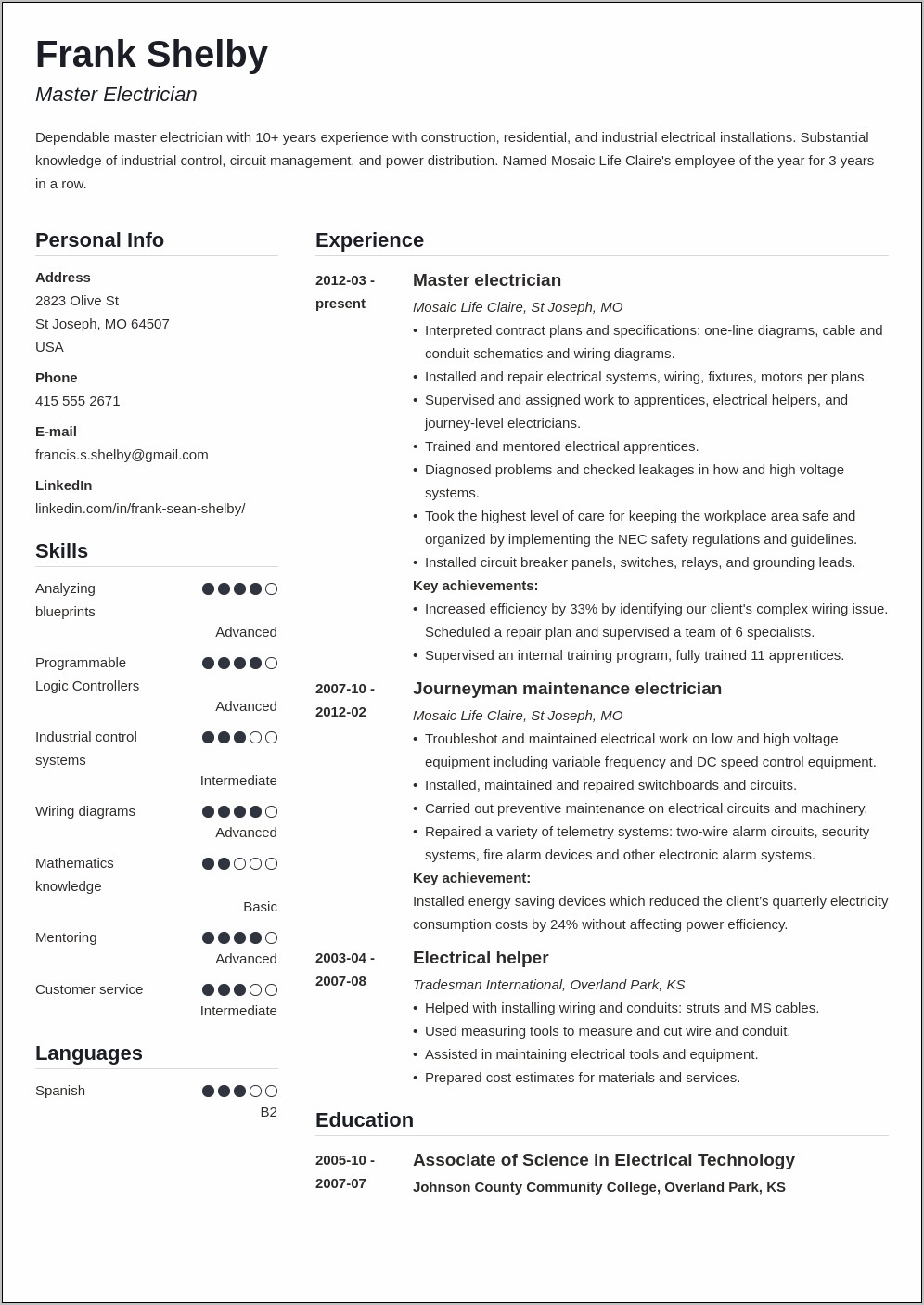 Resume Summary For A Hard Worker