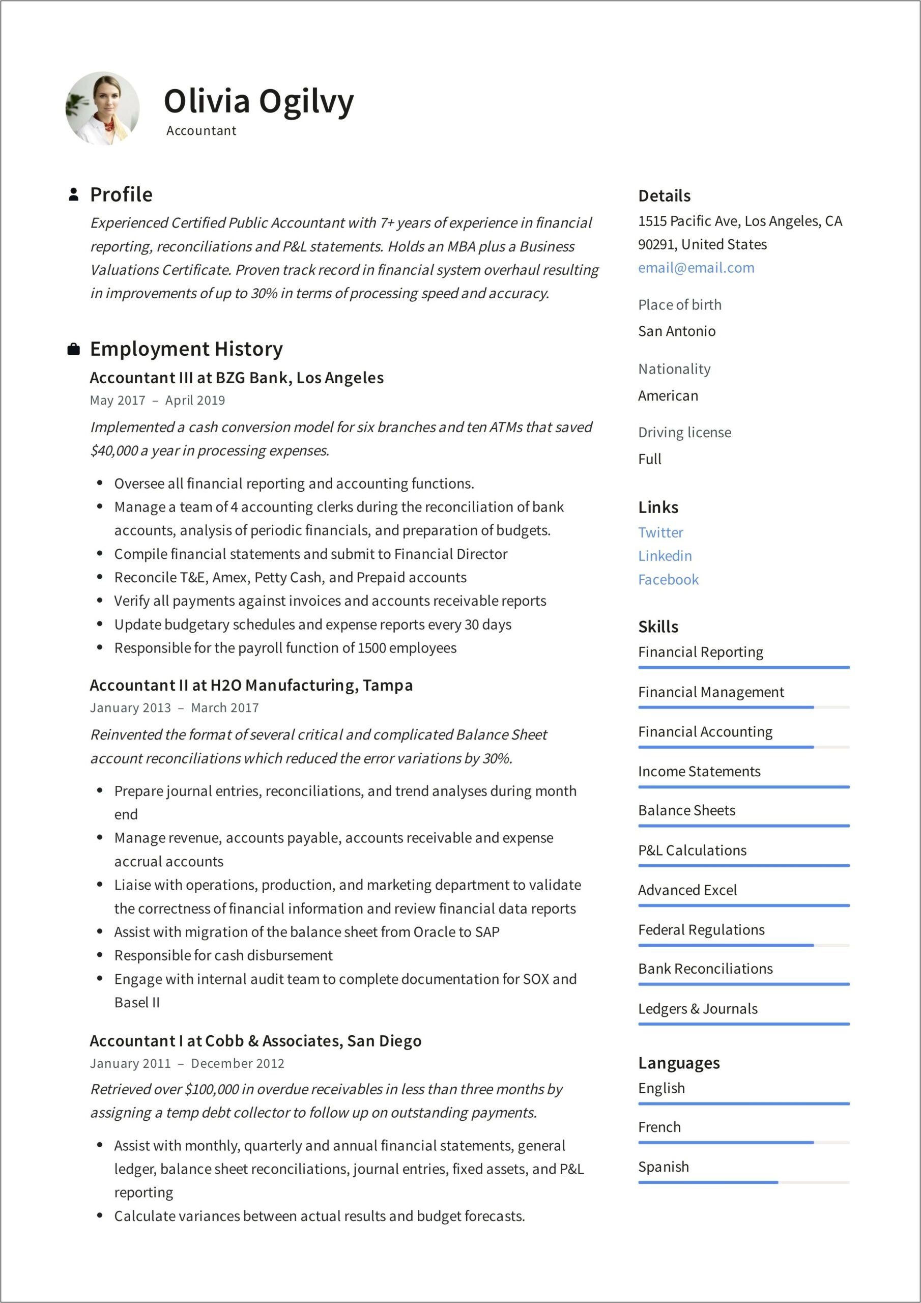 Resume Summary For A Investment Accountant