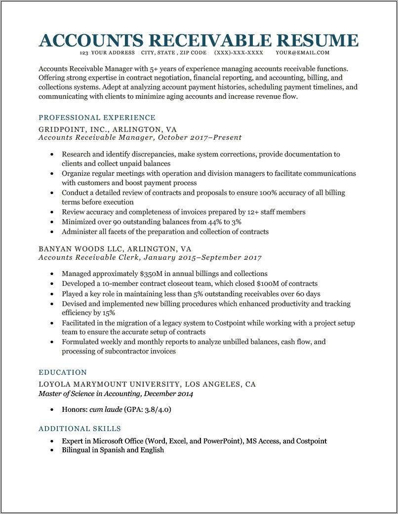 Resume Summary For Accounts Payable Position