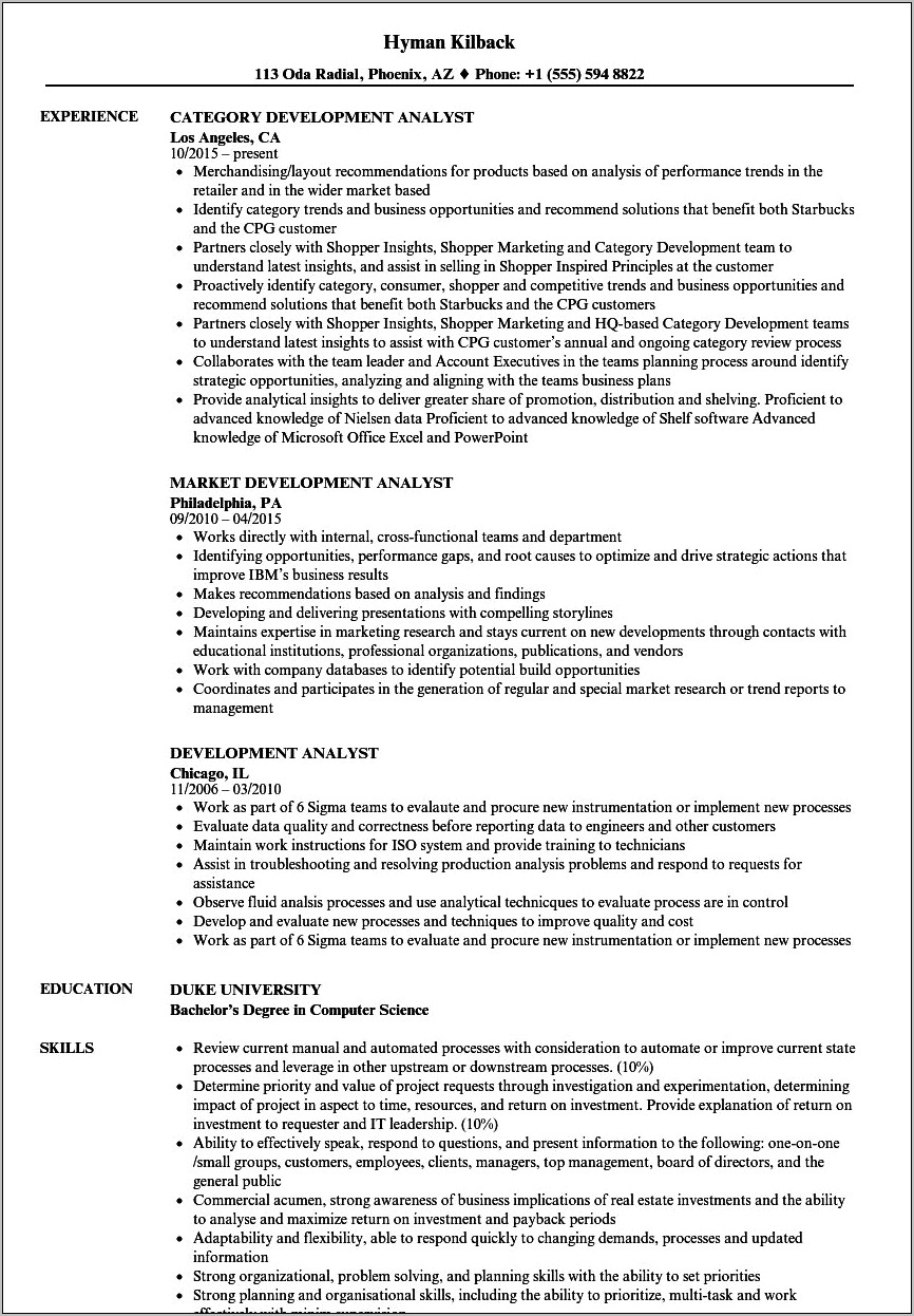 Resume Summary For Business Development Analyst