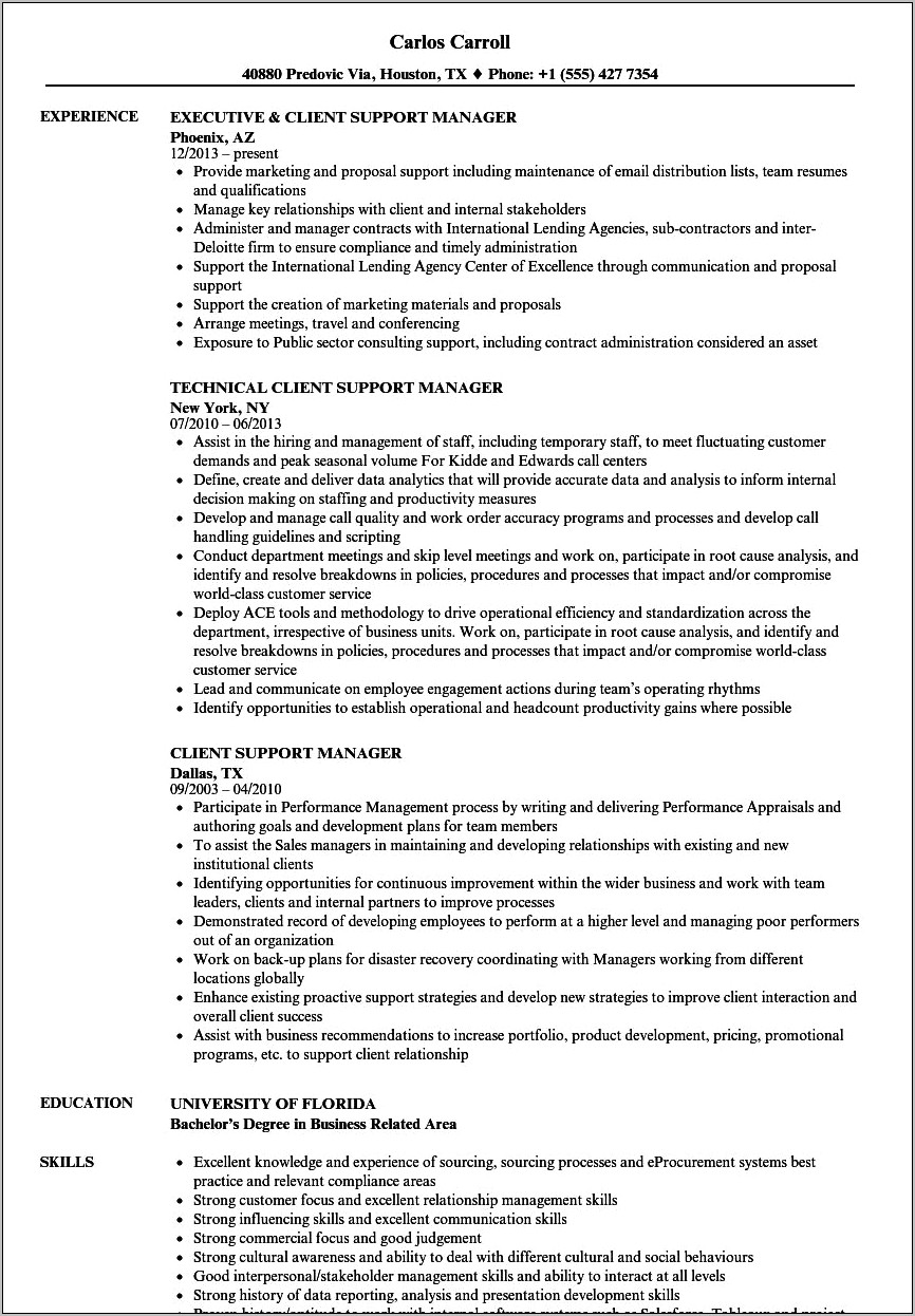 Resume Summary For Client Relationship Manager