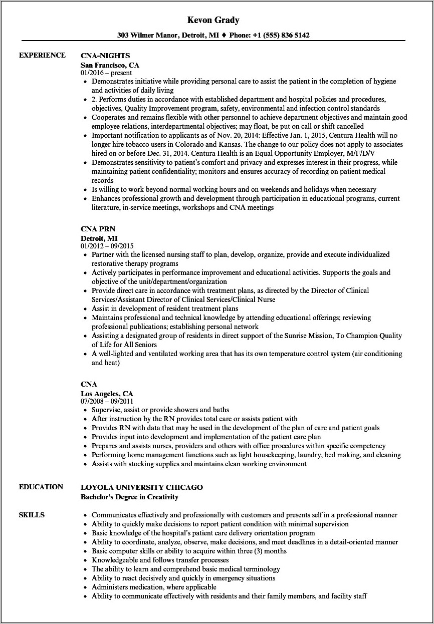 Resume Summary For Cna Job Without Experience