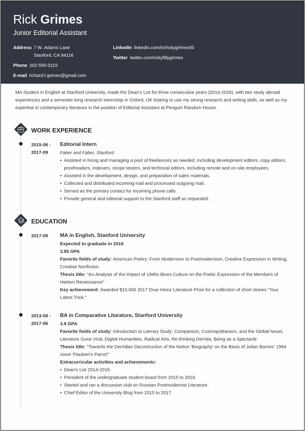 Resume Summary For College Student Examples