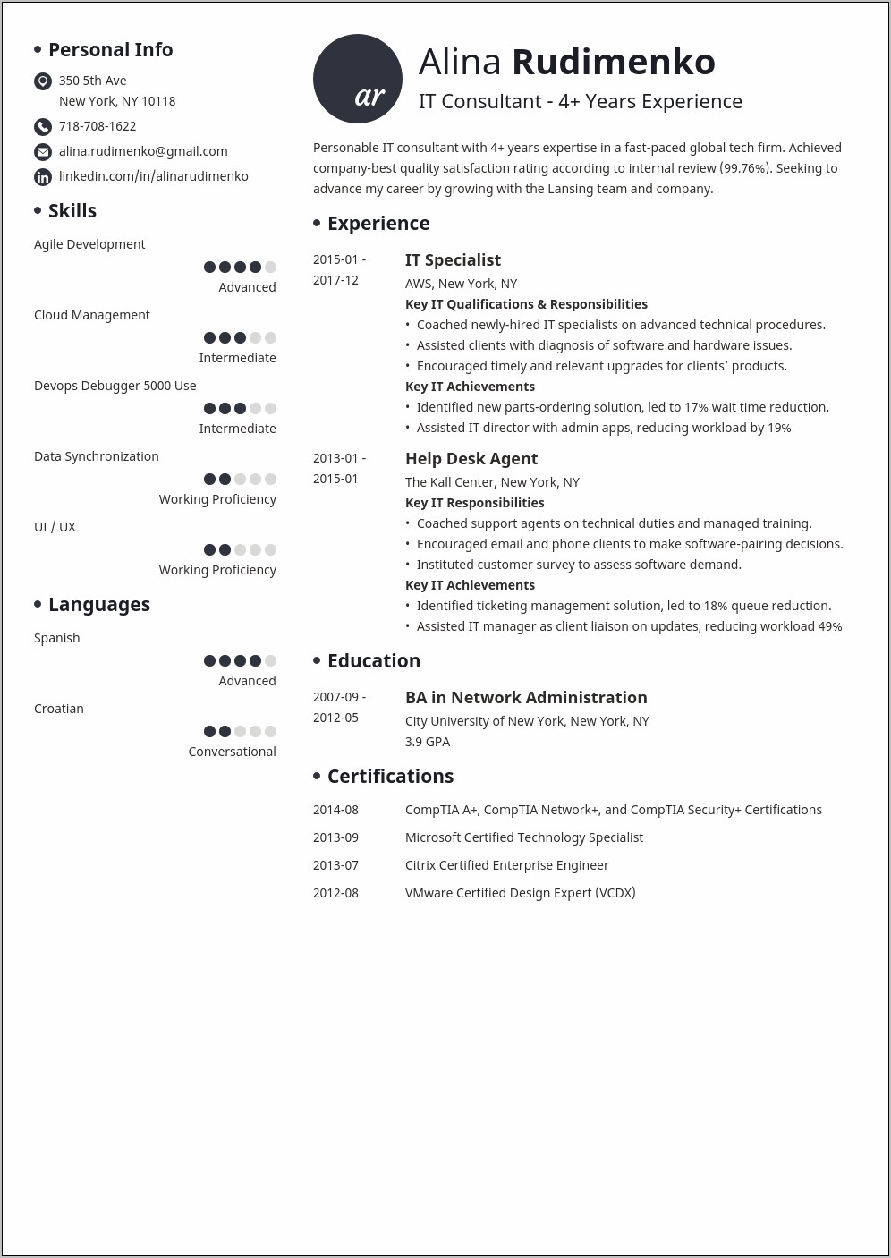 Resume Summary For Information Technology Graduate