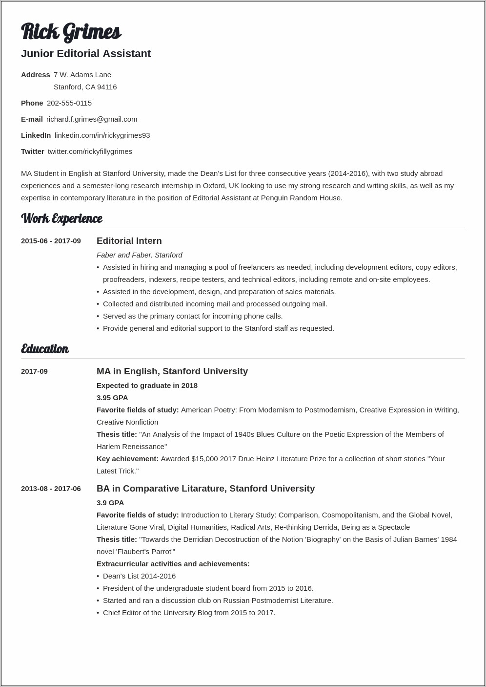 Resume Summary For Lower Level Job