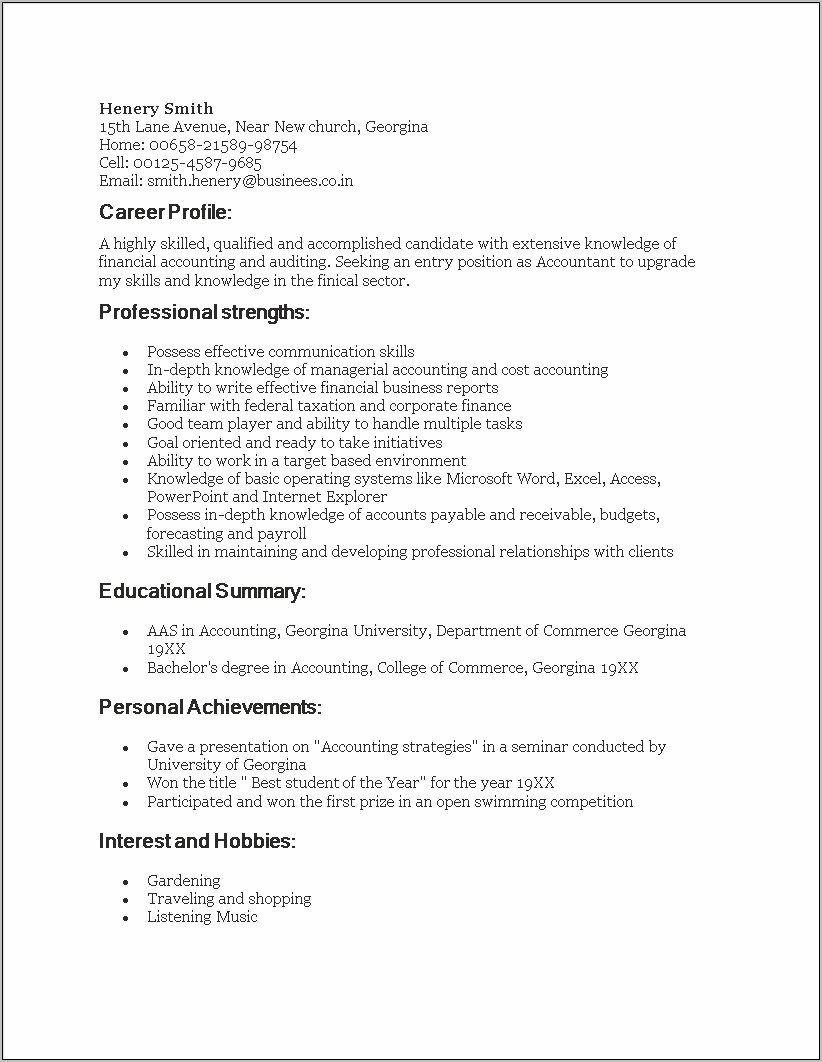 Resume Summary For Masters Degree Accounting